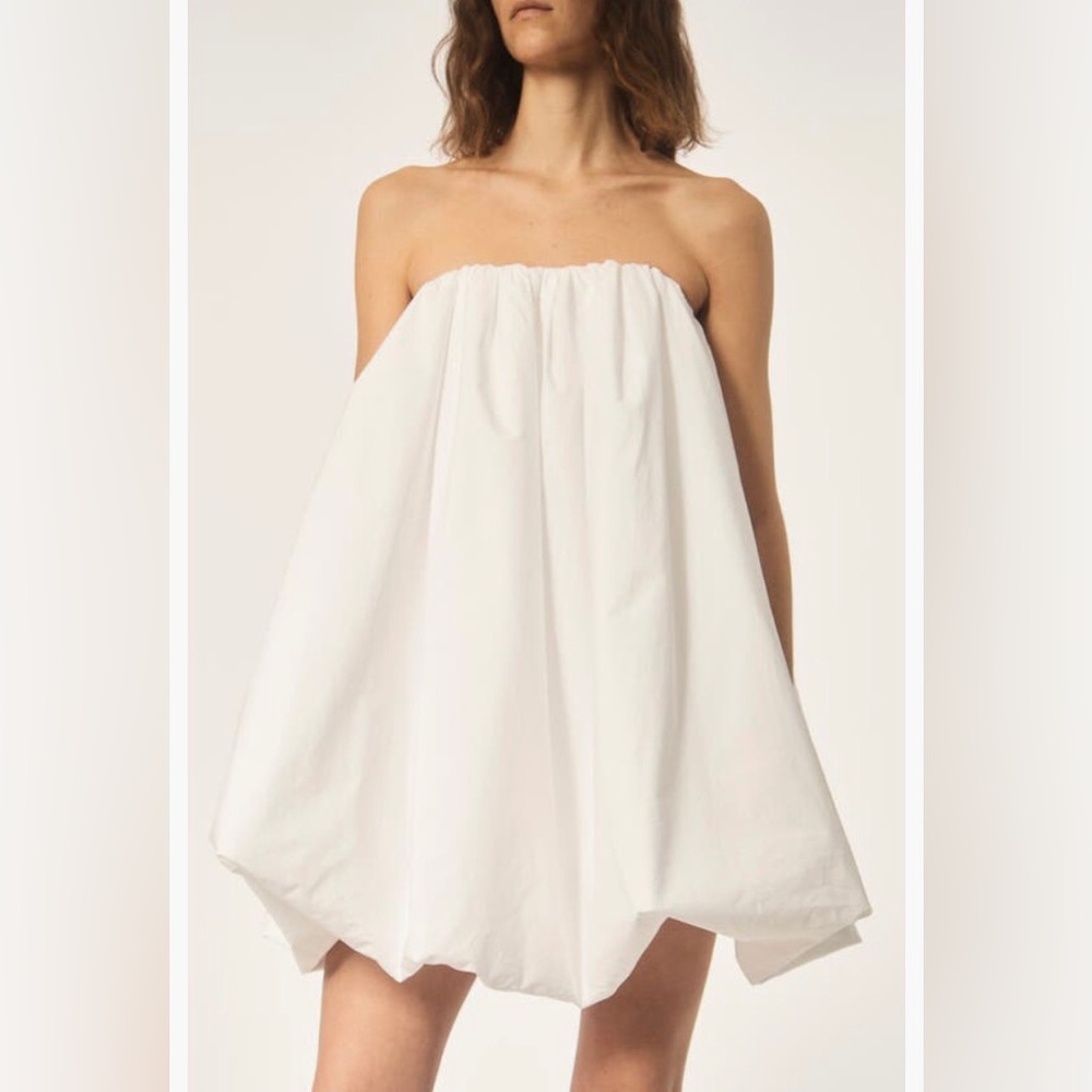 NWT $1650 Interior Augie Strapless Cotton Balloon Minidress in WHITE - size 2!